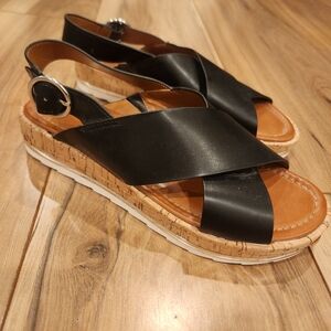 Nine West Black Sandals with Cork Sole